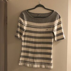 Tommy Hilfiger Gray and Cream Striped Tee